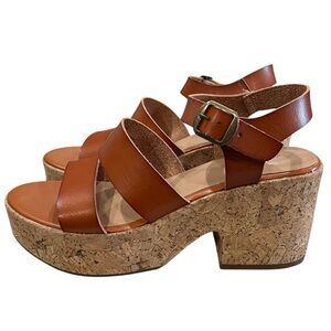 Seychelles 8.5 Tan Vegan Leather Wedge Platform Strappy Sandals S5